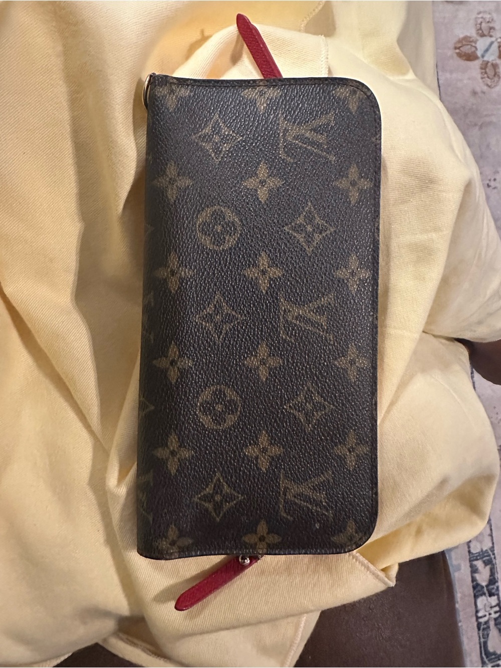 Louis Vuitton Monogram Zip Wallet with Red Trim